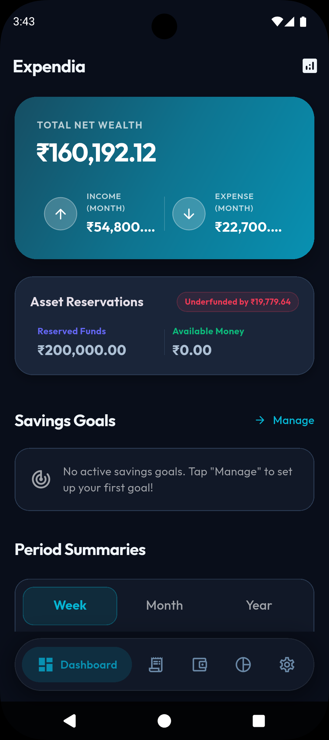 Expendia mobile app dashboard